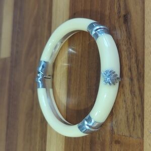 Sterling silver hinge bangle bracelet cream bakelite? palm tree